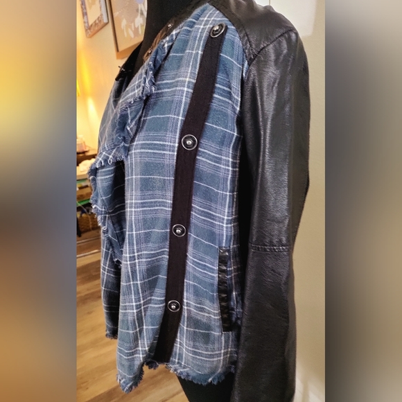 FREE PEOPLE FAUX LEATHER PLAID MOTO JACKET 90'S GRUNGE - Picture 2 of 8